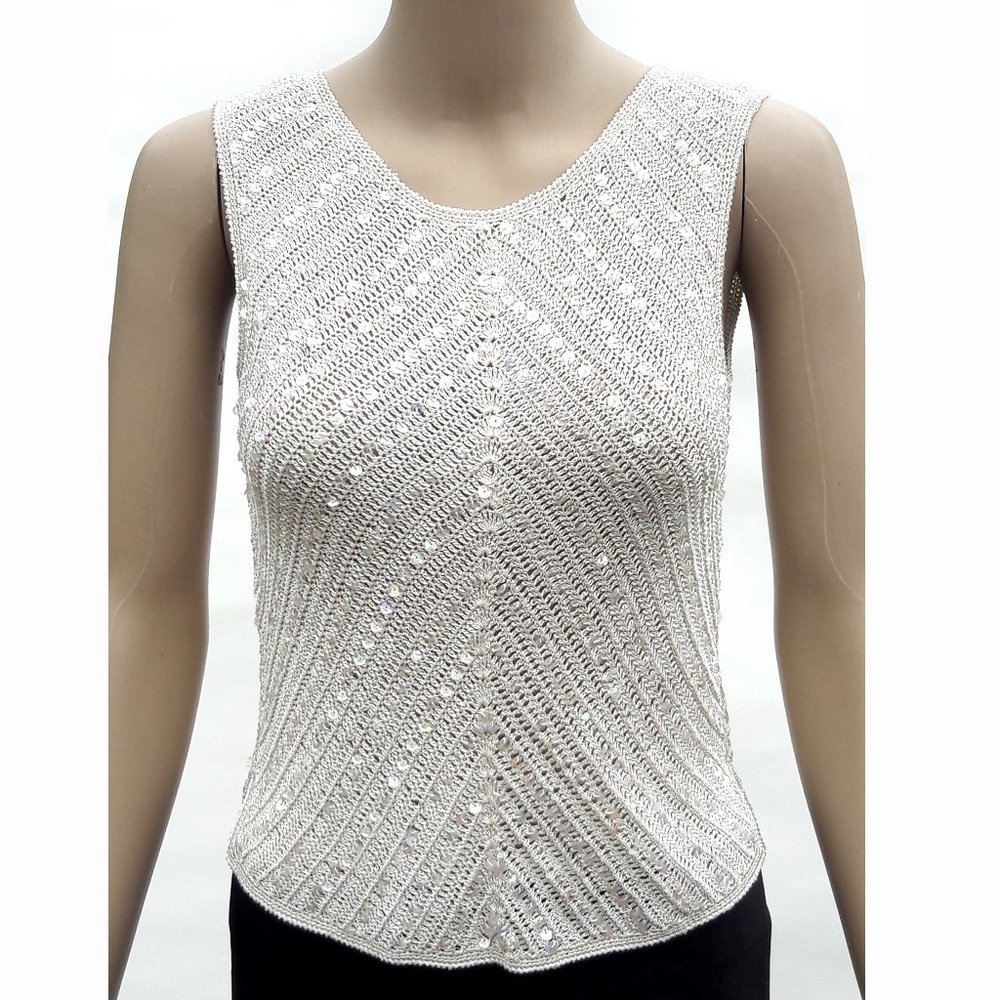 Cream Crochet Sequin Top